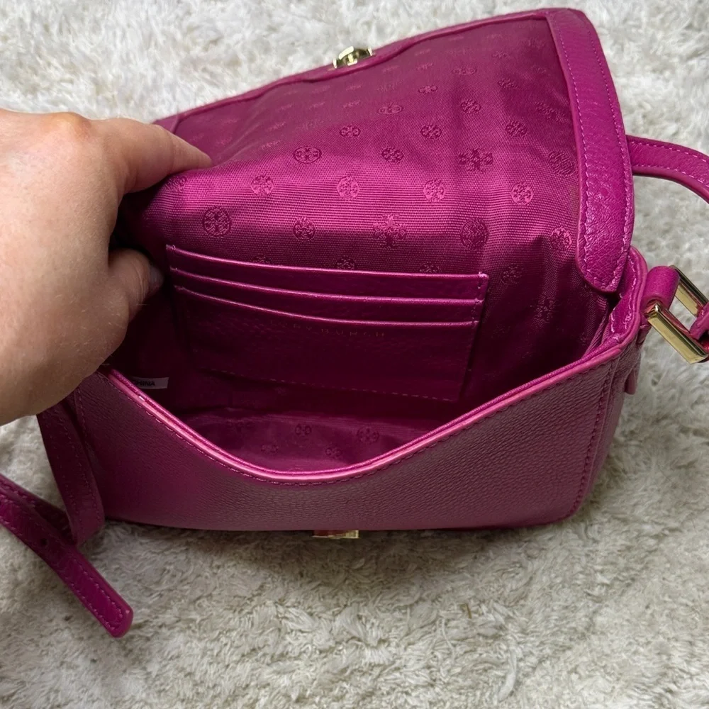 Tory Burch Fuchsia Landon Mini Pebbled Leather Crossbody